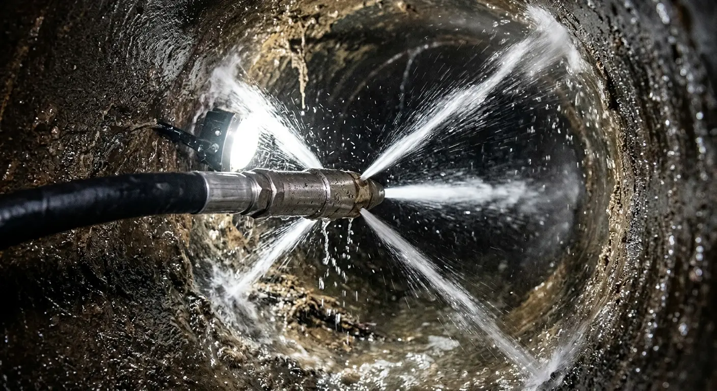 High-pressure hydro jetting nozzle cleaning sewer pipe for Sewer Line Relining in Lakeland South